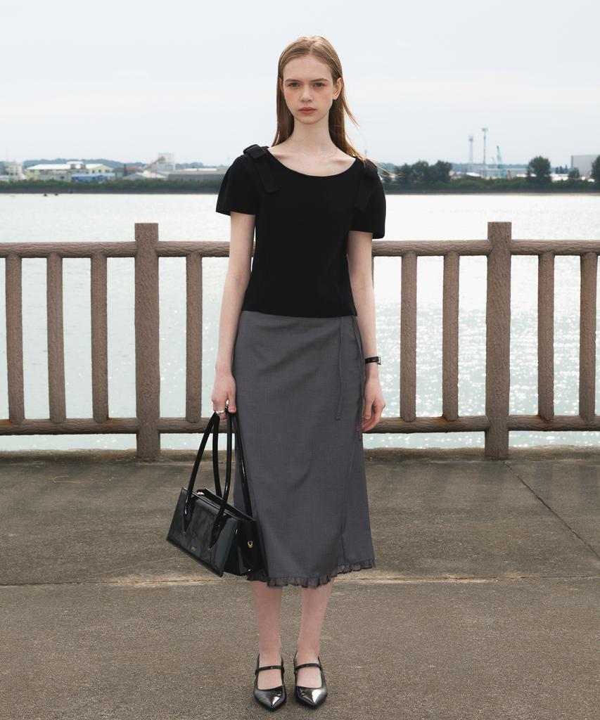 DEHEVE Boat Neck Ribbon Knit [Black]