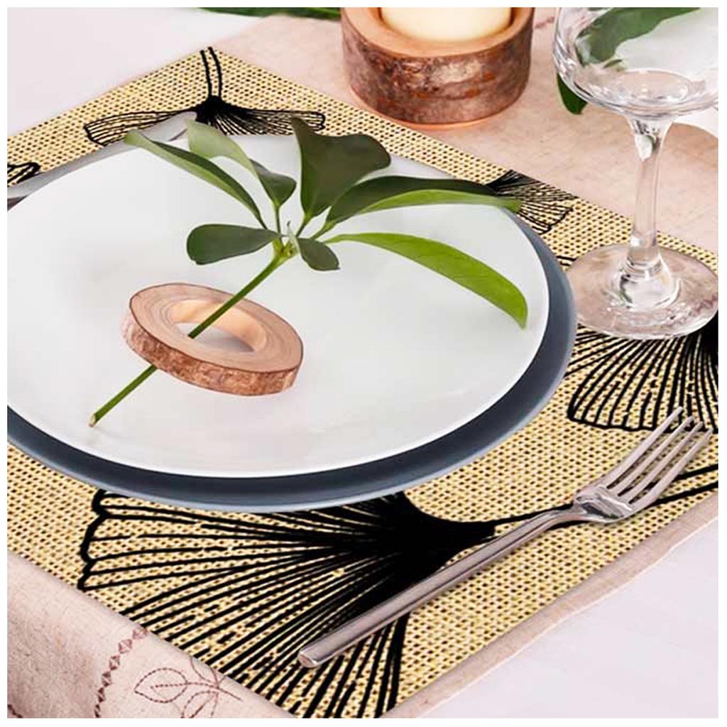 Les Trésors De Lily [Q4142] - Black Beige 'Jungle' Burlap Placemat - 42x30 Cm