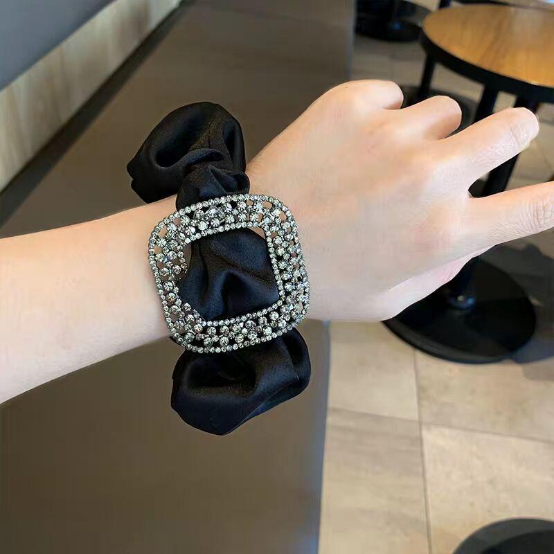 Elegant Korean Satin Scrunchie with Rhinestone Design