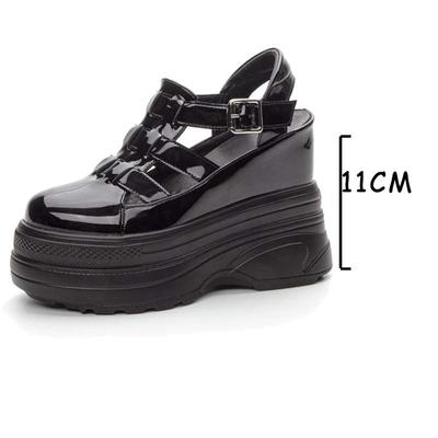 Fujin 11cm 2024 Patent Genuine Leather Casual Breathable Buckle Platform Chunky Heels Pumps Summer Ankle Boots Mary Jane Shoes