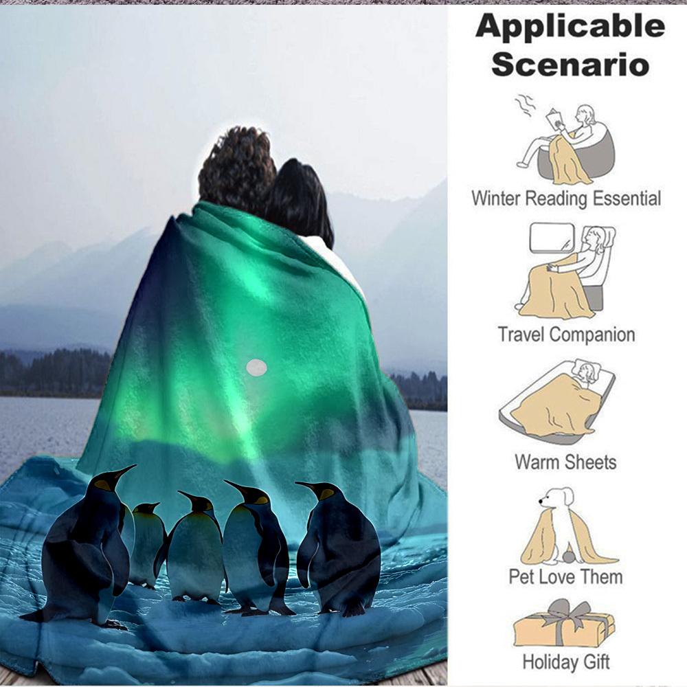 1pc Penguin Aurora Blanket, Lightweight Flannel Throw Blanket for Sofa, Bed, Travel, Camping, Living Room, Office, Couch, Chair, and Bed