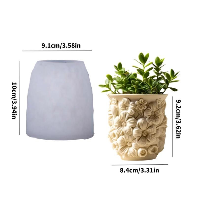 Intricate Floral Design Silicone Planter Mold Resin Flower Casting Pot Mold For Unique Resin Jewelry Tray Making Gift