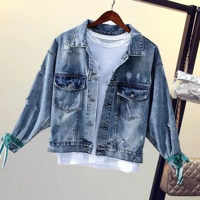 Giacca di jeans larga da donna per primavera e autunno, bottoni, bavero, camicetta ricamata