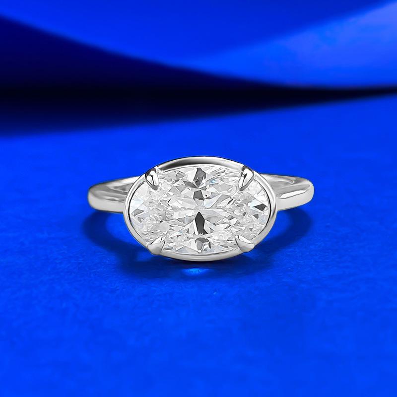 

2025 New S925 Silver Oval White Diamond Ring with Bezel Setting - Classic Fashion, European & American Style Size 9 белый