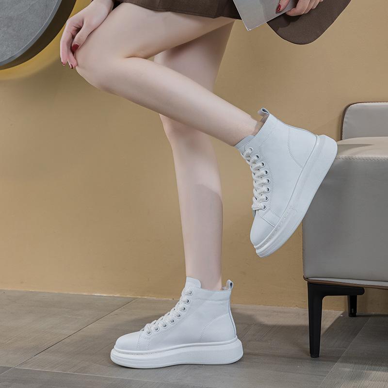High-top women's shoes autumn new student platform casual high and thin leather medium tube sports shoes