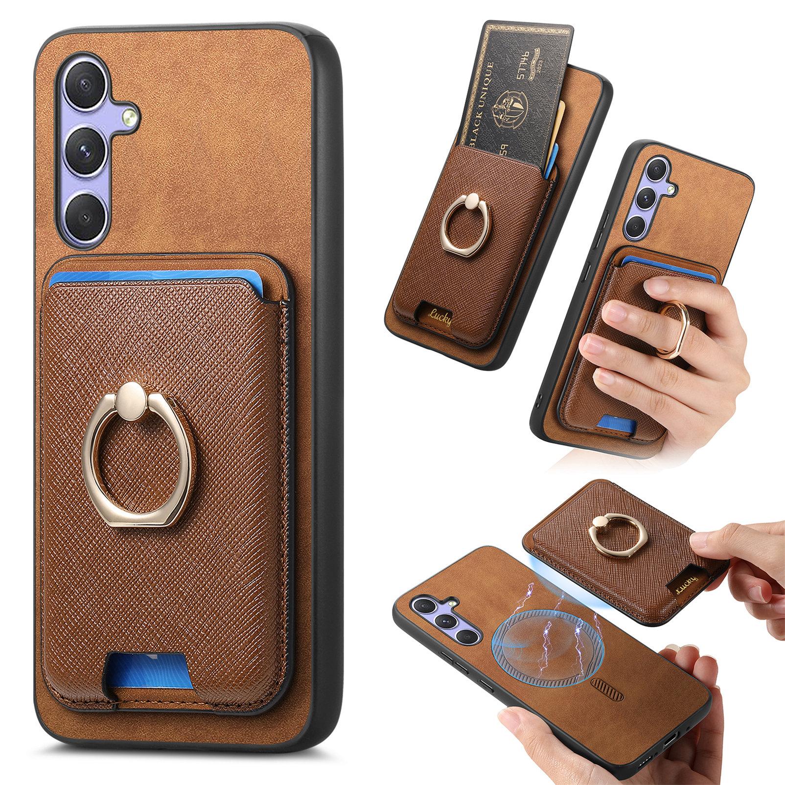 

For Samsung Galaxy A34 5G Magnetic Phone Case Leather+TPU Cover Ring Kickstand Brown