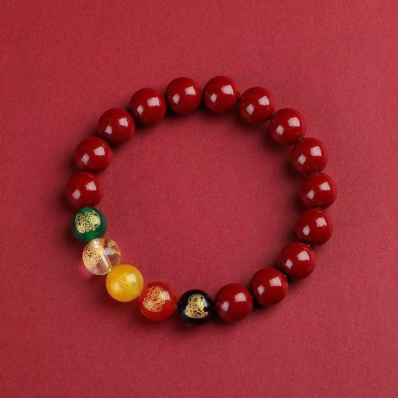 New fidelity cinnabar five-way God of Wealth bracelet natal year transfer purple gold sand bracelet men s and women s gifts Buddha bead jewelry