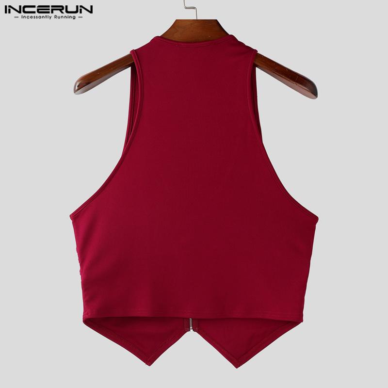 INCERUN Men Deep V Neck Sleeveless Zip-up Irregular Casual Tank Tops Waistcoat