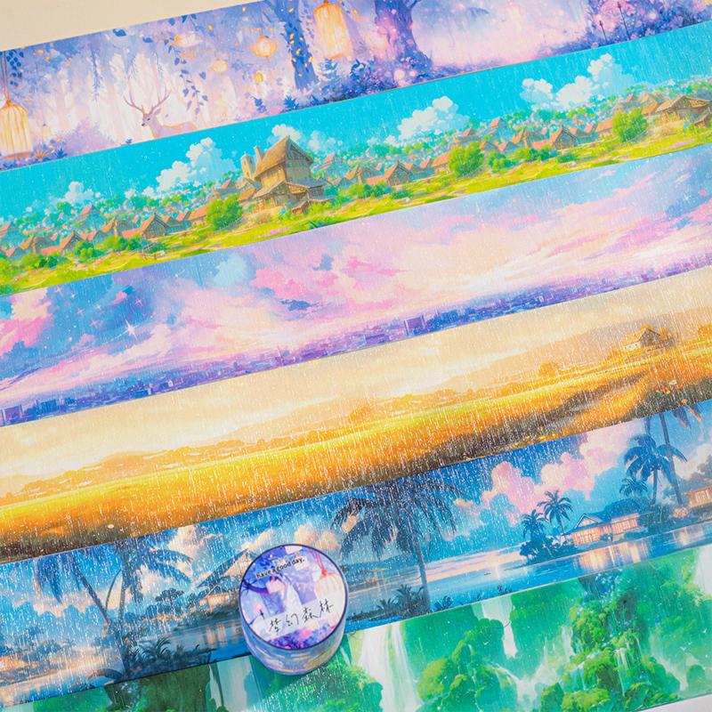 200 cm/rolka Papier Washi z Piaskiem Brokatowym Taśma Do Leczenia Krajobrazu Senny Las Do Ręcznego Notatnika Tło Kolaż Dekoracja DIY