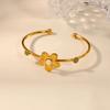 Stainless Steel Pearl Stone Flower Cuff Bracelet For Women Girls Gold Color Flower Bangles Femme Christmas Jewelry Accessories