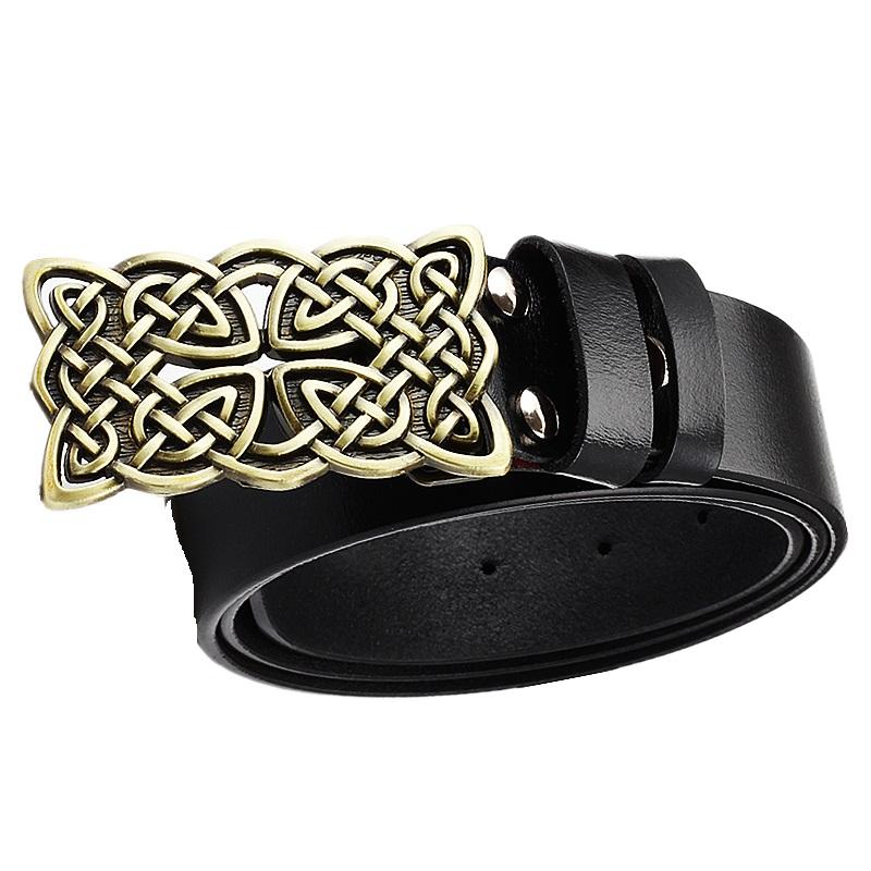 Fashion Women Belt Retro Celtic Knot Design Metal Pin Buckle Genuine Cowskin Leather Waistband Decorative Lady Gifts