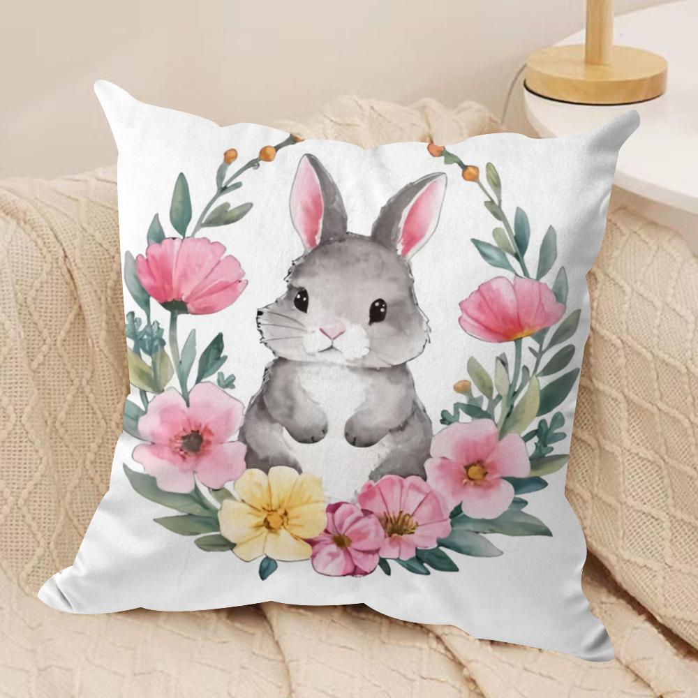 Cute Easter Bunny Cushion Cover Short Plush Doublesided Print Square Throw Pillow Covers Sofa Home Cushion Decor