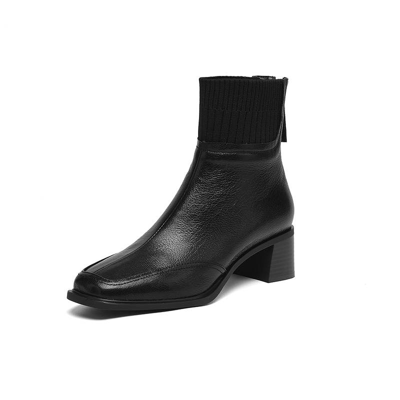 Krazing Pot Sheepskin Autumn Winter Shoes Thick Heels Size 42 Square Toe Zipper Knitwear Vintage Ankle Boots