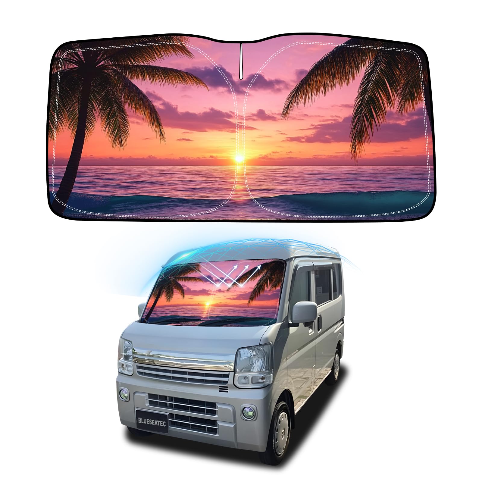 

BLUESEATEC Солнцезащитный козырек на лобовое стекло для Suzuki Every серии DA17V, УФ, без присосок, легкий, летний, УФ, простая установка и включает сумку для хранения