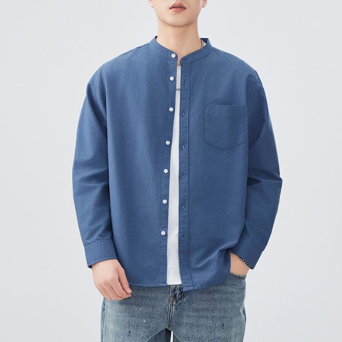 Japanese Retro Oxford Shirt Men's Spring and Summer New Trendy Versatile Long-sleeved Shirt Workwear