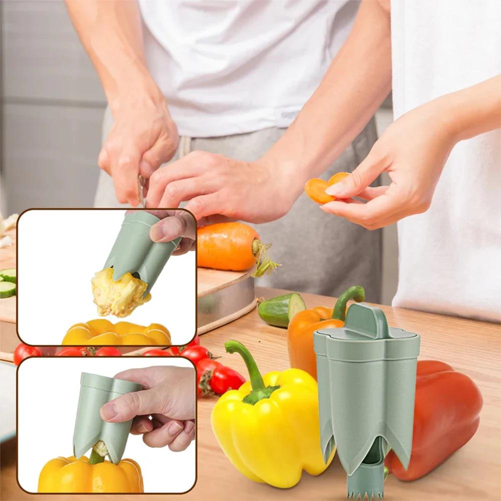 2-in-1 Reusable Fruit Vegetable Coring Tools Fruit Pepper Corer Color Pepper Corer Seed Removing Tool Portable Kitchen Utensil