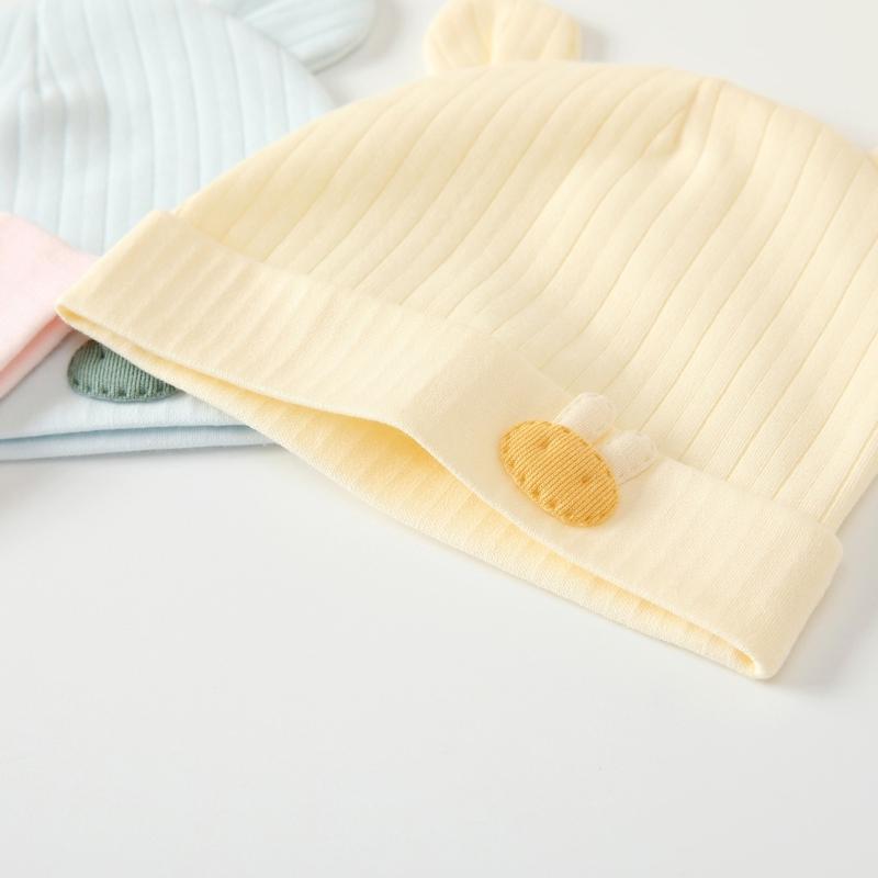 Lovely Newborn Hospital Hat Preemie Boys Girls Beanie Solid with Bear Pattern Infant Baby Hats for Spring Autumn Gift