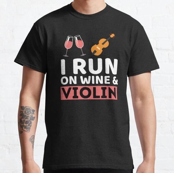 I Run On Wine & Violin Retro Vintage Gift Classic T-Shirt S-3XL