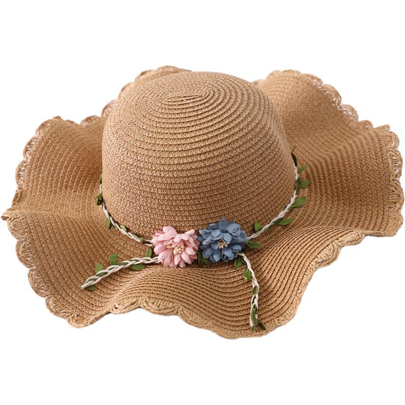 Willow flower straw hat women's wavy edge big brim sun hat summer outdoor sun protection hat travel visor parent-child hat