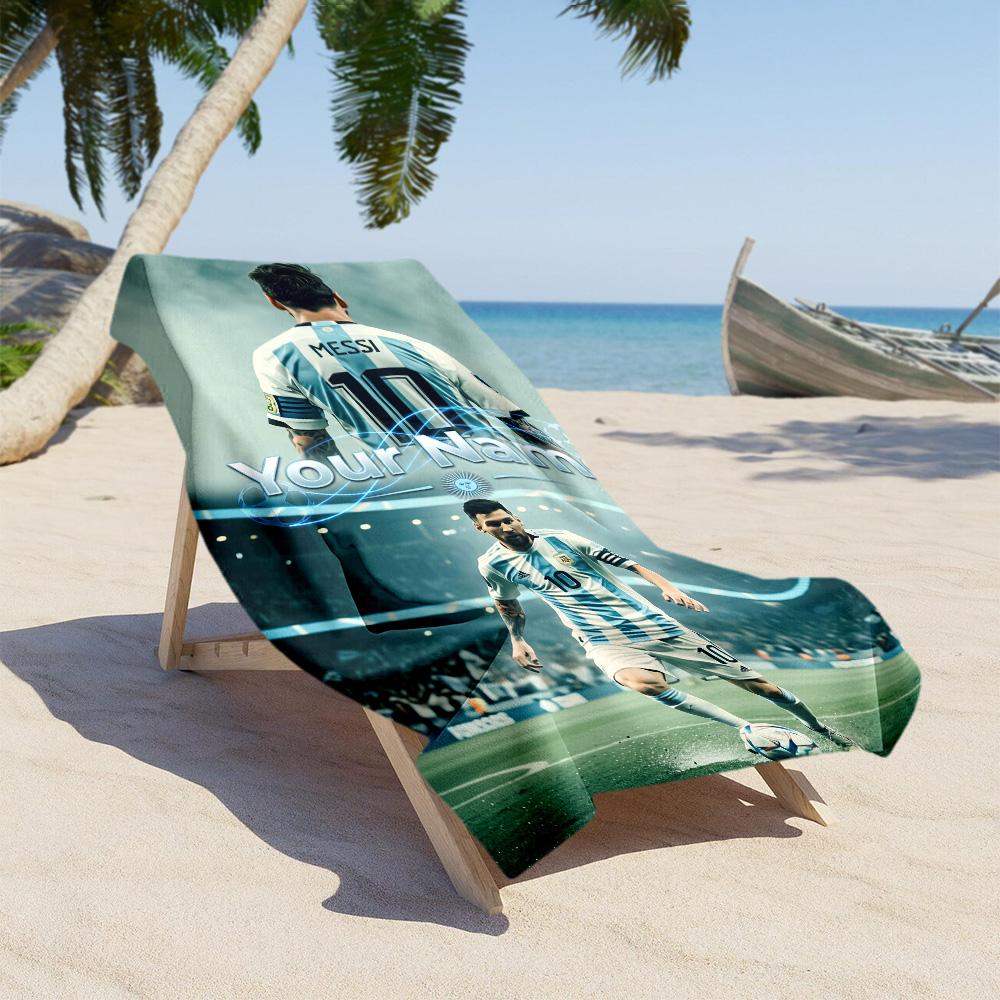 Football Messi Personalized Name Beach Towel Quick-Dry Soft Microfiber Suitable for Swimming Gym Camping Yoga Vacation