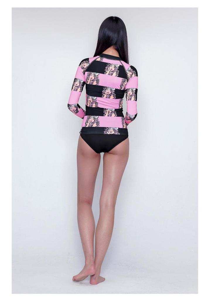 Bañador de manga larga para mujer estilo coreano con protección solar para surf, buceo y deportes de playa.