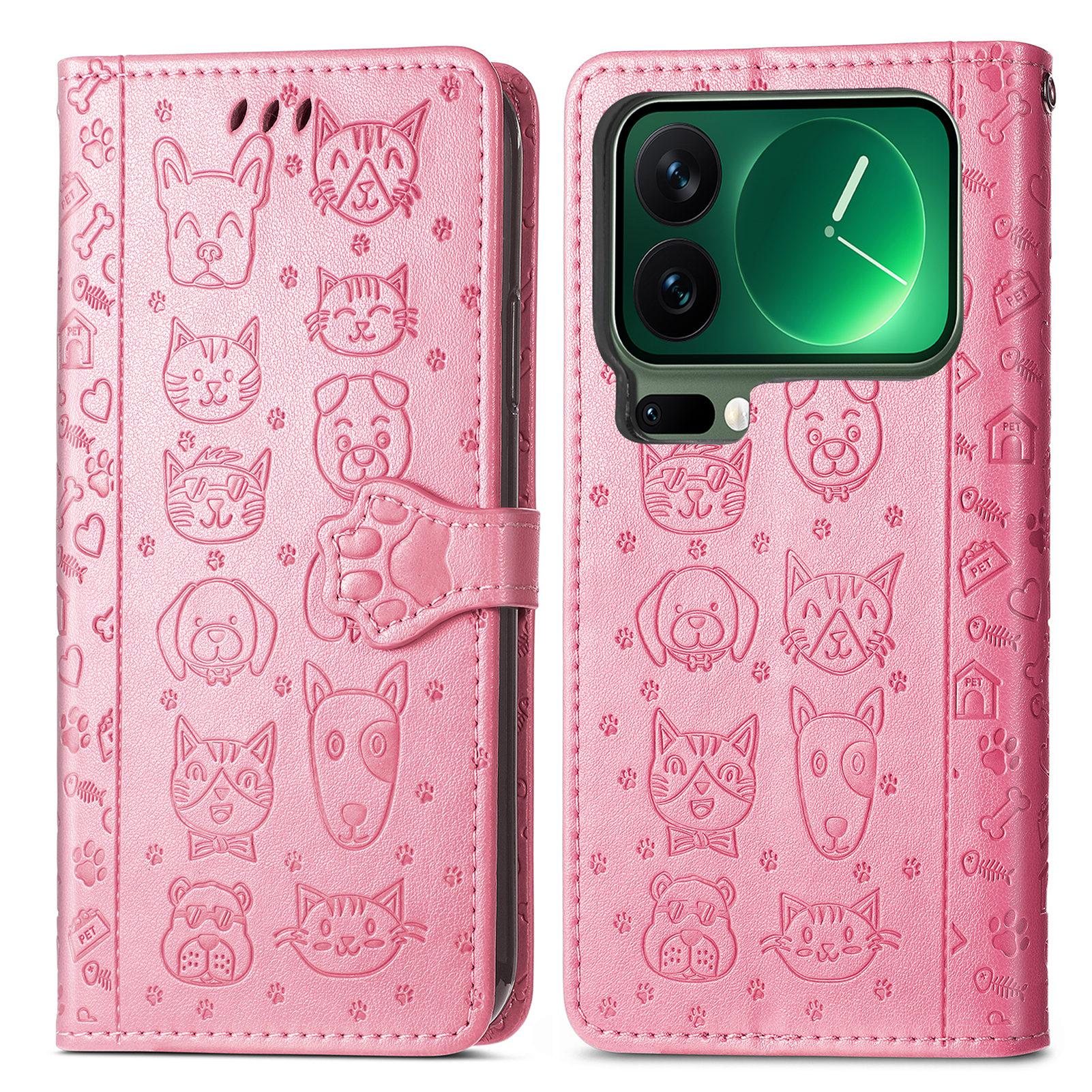 

For Xiaomi 17 Pro Max Case Flip Wallet Leather Phone Cover with Cute Cat Dog Pattern