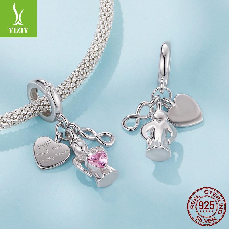 Pink Love Guardian Angel Pendant Accessories Romantic Love S925 Sterling Silver Bracelet Beaded