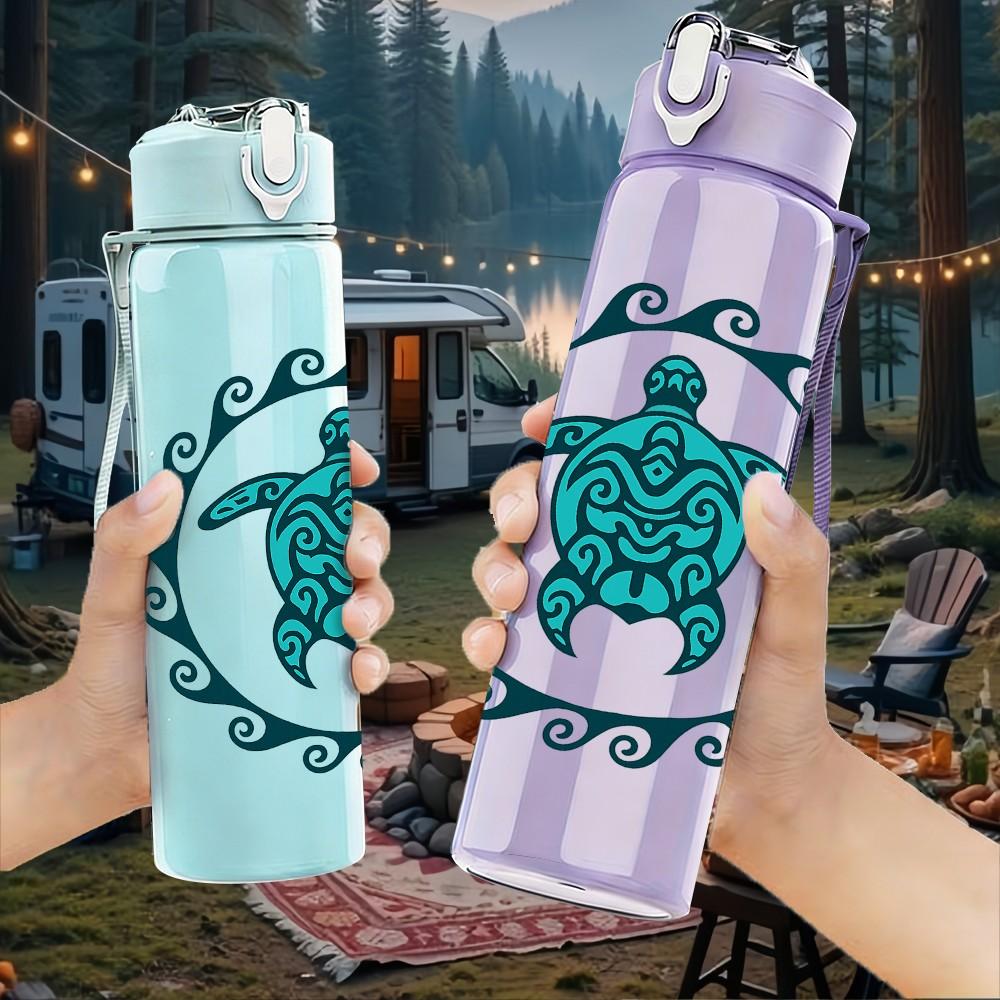 1PC Sea Turtle Circle Badge Print 750ml Color Plastic Sports Water Bottle Leakproof Flip Straw Lid Suitable for Sports Office Home Use