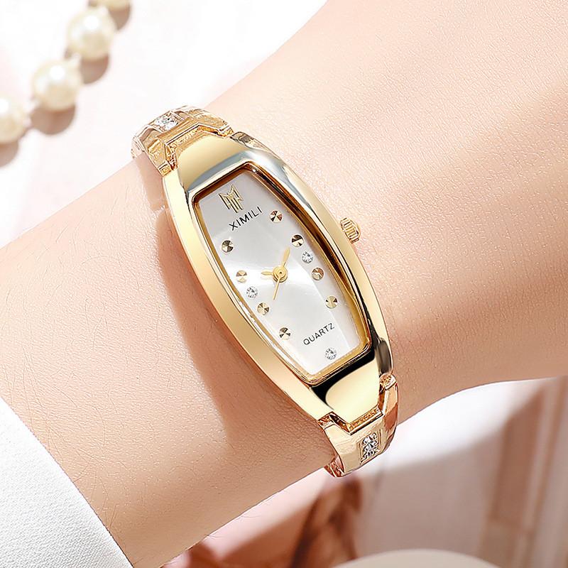 Elegant Fashion Oval Diamond Embellished Ladies Watch With Quartz Movement For Casual Wear