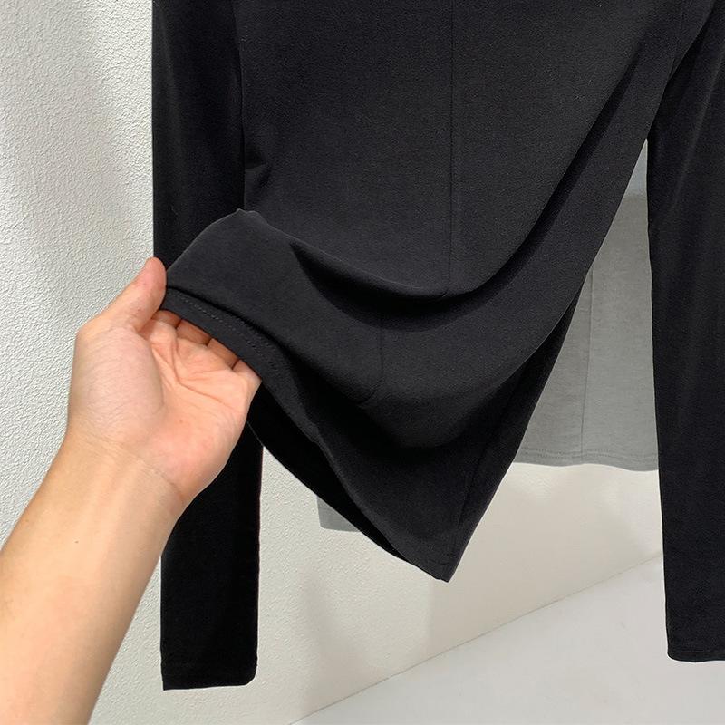 Semi-turtleneck bottoming shirt women's 2025 new women's clothing fashion splicing solid color long-sleeved t-shirt high-end inner top