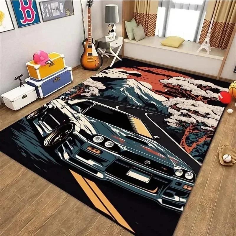 Vintage Sports Car F1 Rug Non Slip Floor Mat for Bedroom, Living Room & Doorway Retro Cool Home Decor Mat