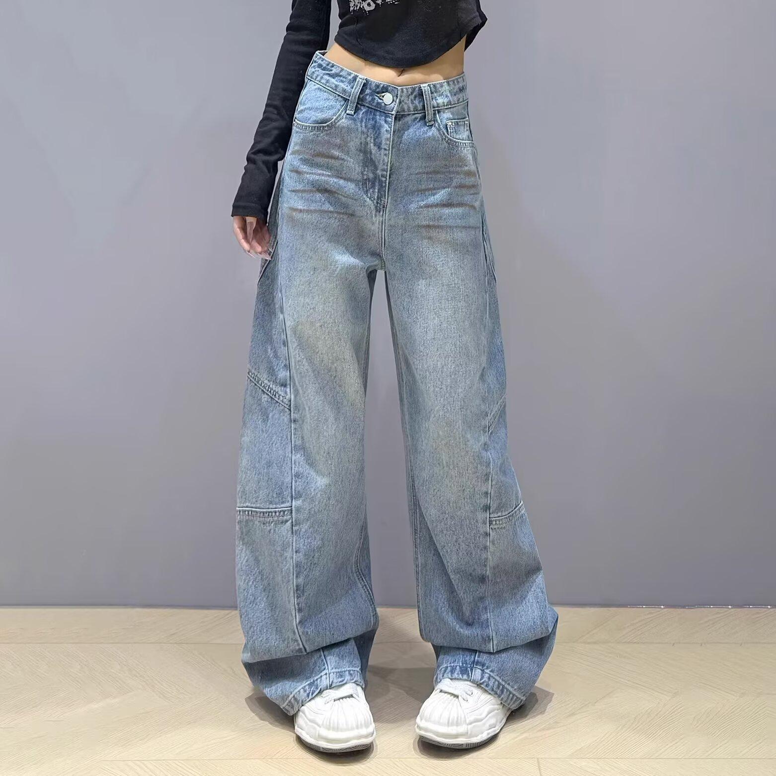 

Женские ретро брюки-шаровары с высокой талией - Европейский и американский стиль, Узкие широкие джинсы-бананы M светло-синий