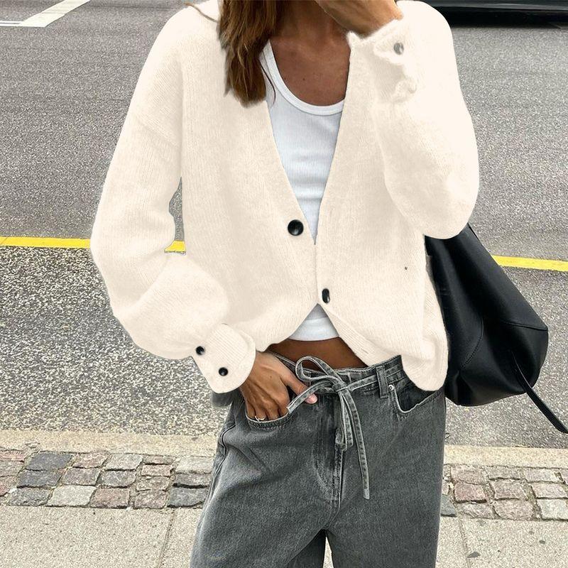 

Американская трансграничная внешняя торговля Осень и зима Amazon Независимая станция Простой отпуск Пуговица Однотонный С длинным рукавом Свитер Шерсть Женская одежда White XL