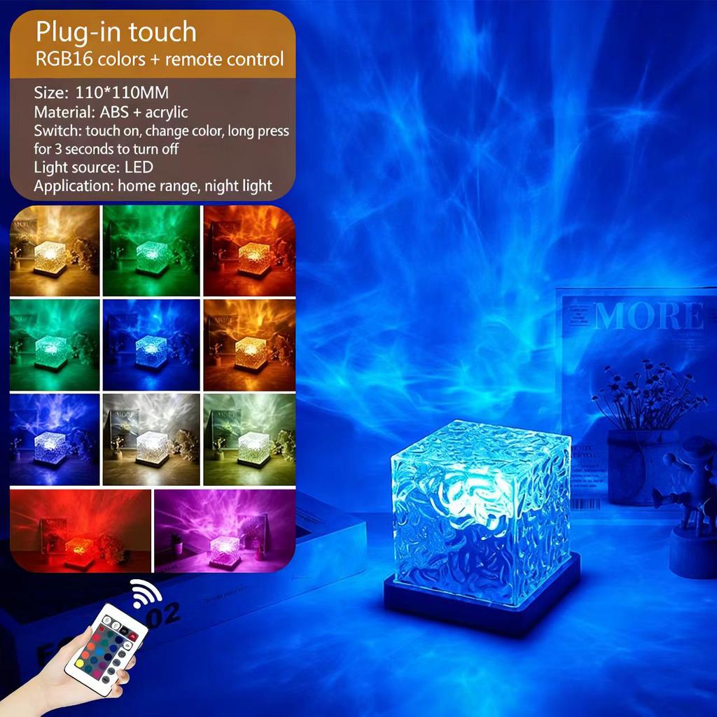Dynamic Rotating Water Ripple Projector Night Light 3/16 Colors Flame Crystal Lamp for Living Room Study Bedroom Rotating Light