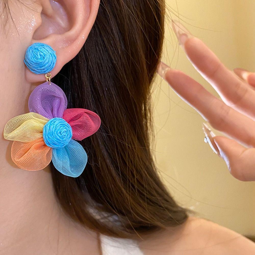 Sunflower Multi-colored Ear Accessories Raffia Flower Ear Drop Handmade Wood Drop Earrings  Daily