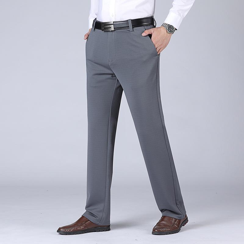 Men's High-Waist Casual Summer Pants - Straight Leg, Four-Way Stretch, Wrinkle-Free, Loose Fit for Middle-Aged