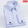 Camicia da uomo francese con gemelli, camicia da uomo a maniche lunghe slim fit per affari, senza bottoni, formale da uomo, tinta unita