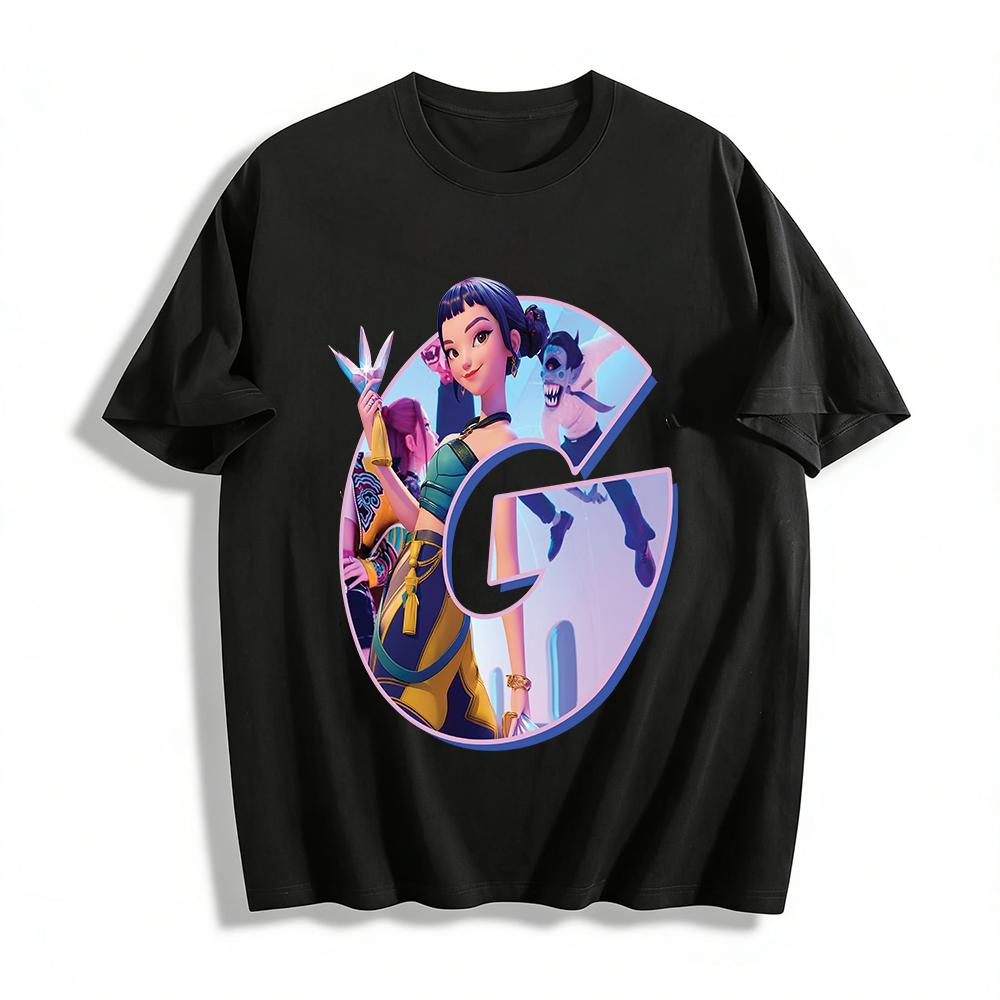 

Trendy Chinese Fantasy Character Print T-Shirt Unisex Loose Breathable Casual Daily Top Pure cotton T-shirt XXS