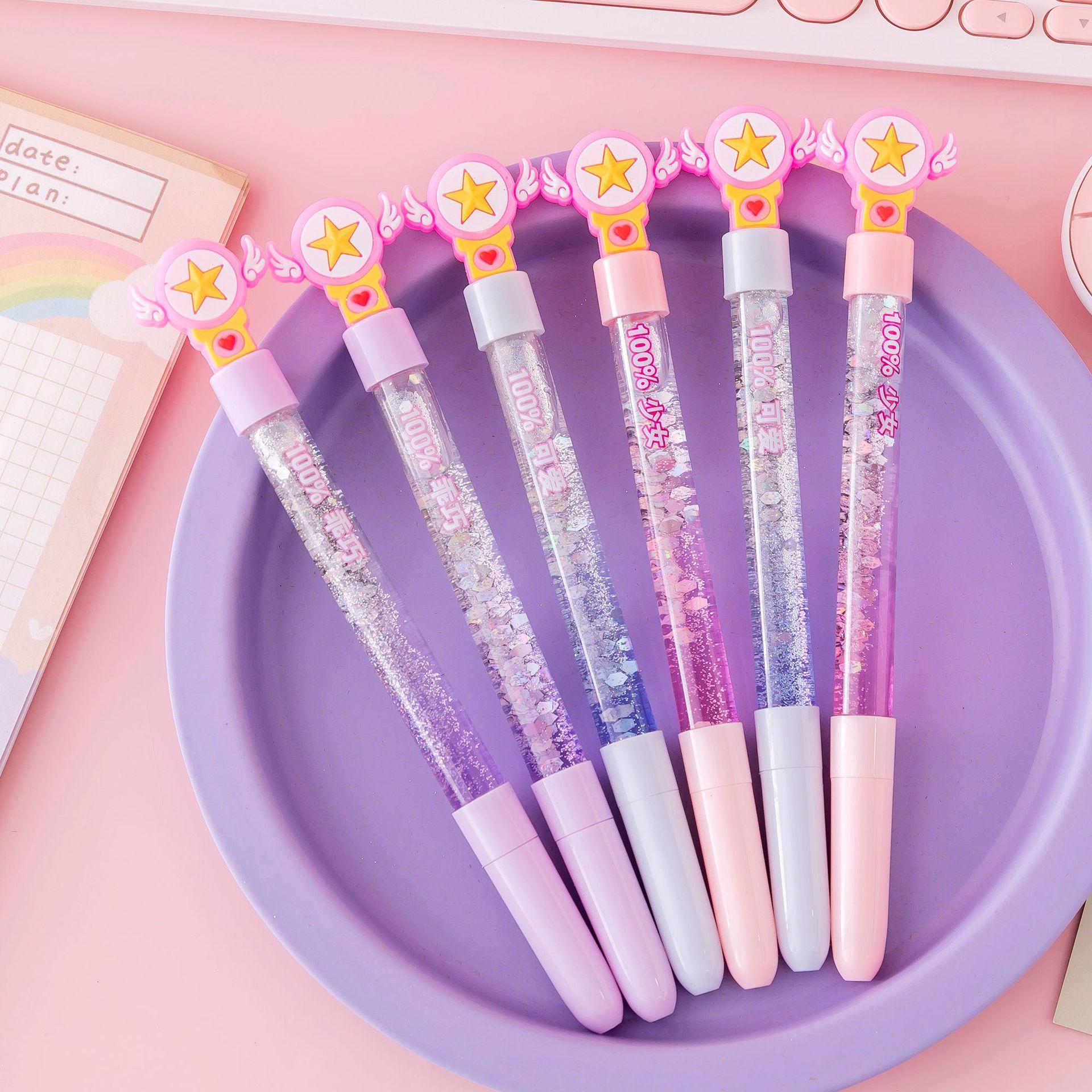 

6Pcs Little Fresh Fairy Neutral Pen; Liquid Colorful Quicksand Pen; Black Water-based Pen Student Supplies