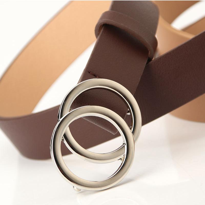 Double Ring Buckle Belts Simple Solid Color PU Leather Waistband Classic Jeans Pants Belt Dress Coat Girdle For Women