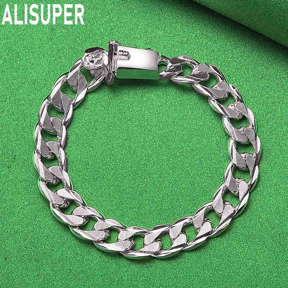 925 Sterling Silver 10mm Interlocking Side Chain Bracelet Gift Jewelry