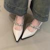 French New White Thick Heel Mary Jane Spring with Skirt Word with Pointed Temperament Single Shoes Tide