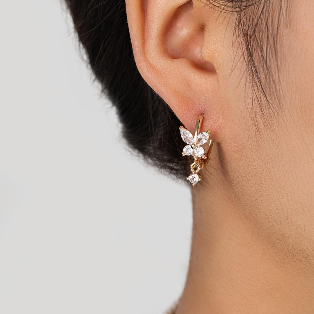 

1 pair of zircon butterfly pendant copper ear buckles with versatile temperament and circular women s earrings