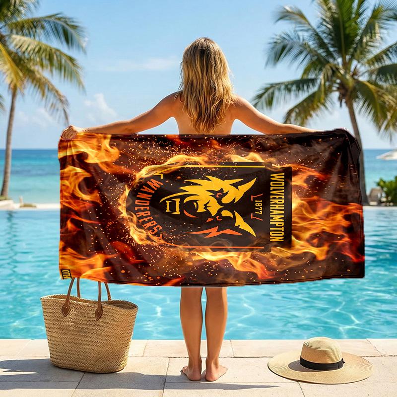 Wolverhampton Wanderers Fußball Strandtuch Weiches Mikrofaser Sommerhandtuch Schnelltrocknend Saugfähiges Handtuch für Strand Schwimmbad Reisen