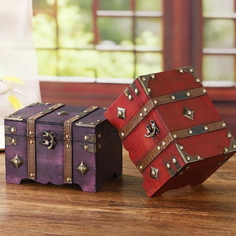 Pudełko do przechowywania w stylu antycznym z bezpiecznym kodem kombinacyjnym Duża pojemność Drewniana skrzynia na biżuterię Kolekcje