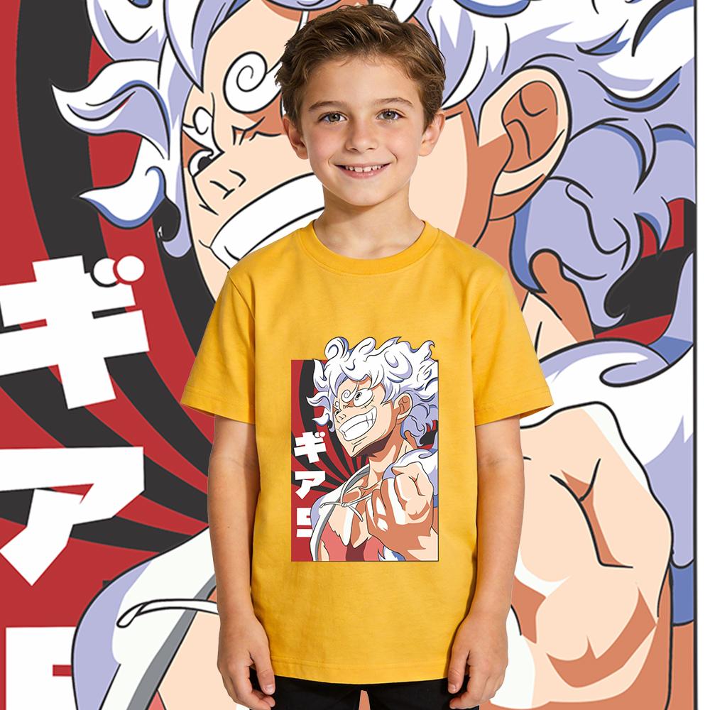 One Piece Luffy Gear 5 Anime Print Kids Cotton T Shirt Summer Top Boys Girls Casual Wear Soft Breathable Clothes