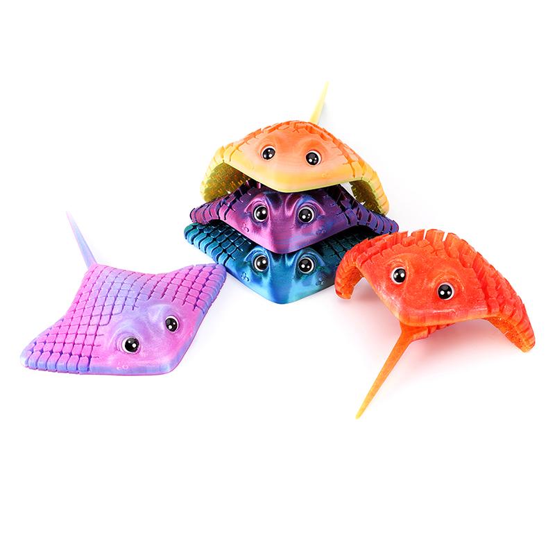 3D Printed Manta Ray Fidget Toy Multicolor Articulated Sensory Toy Manta Rays And Devil Fish Animal Models Home Desktop Ornament
