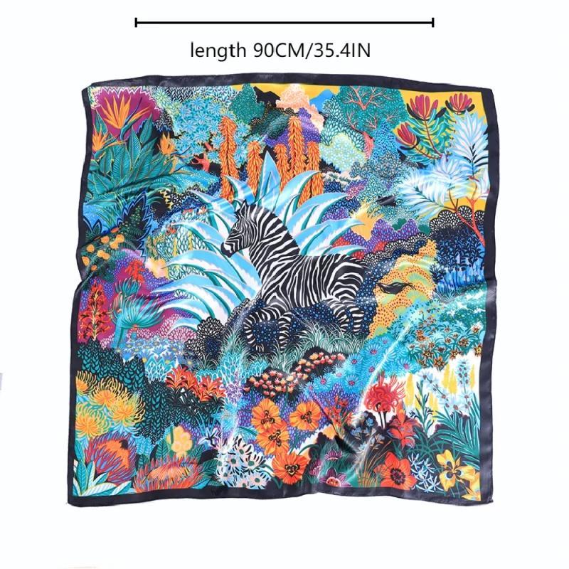 90*90cm Square Silk Feeling Scarf Office Bandanna Muffler Waiter Flight Attendants Handkerchief  Female Shawl Wrap Headband
