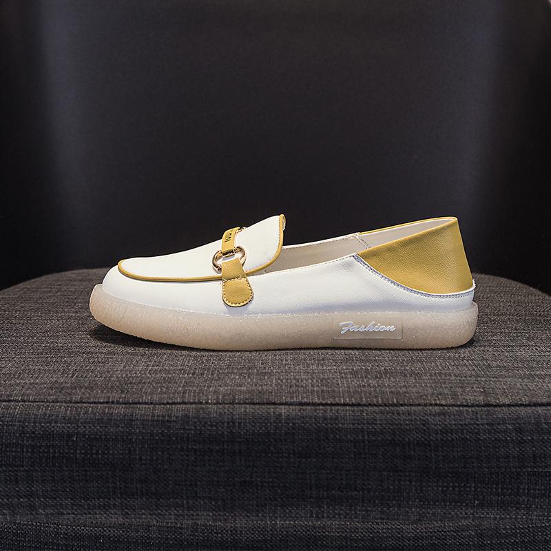 

Leather little white shoes women s 2025 new soft-soled single shoes two wear beanie shoes women s one pedal loafers comfortable flat bottom 43 жёлтый