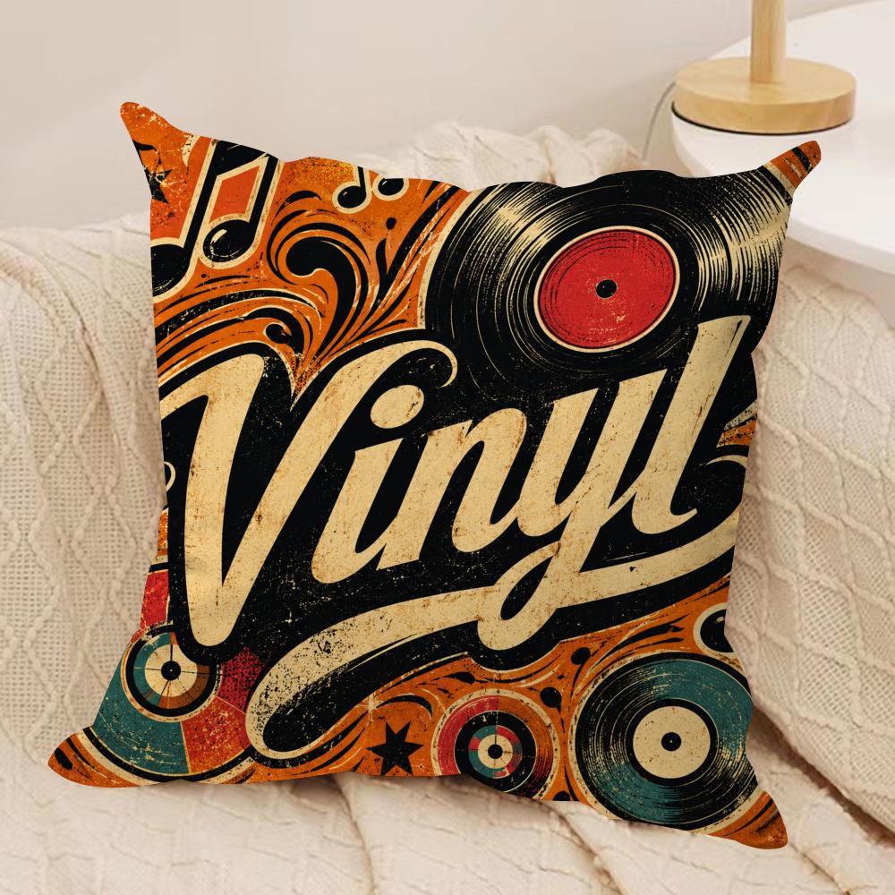 Retro Vinyl Music Cushion Cover Pillow Case Short Plush Square Throw Pillow Covers Pillowcase Sofa Home Decor Gift